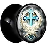 2 Gauge Black Acrylic Embraced Cross Saddle Plug