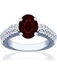 14K White Gold Oval Cut Ruby Ring With Sidestones