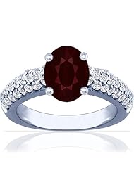 18K White Gold Oval Cut Ruby Ring With Sidestones