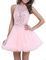 Junior Sequined Beaded Backless Sheer Knee Length Organza/Tulle Homecoming Dress/Prom Dress/Party Dress 