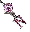 Pierced & Modified  Body Jewellery Navel Bars  Pink Crystal Initial Dangle Belly Bar  N