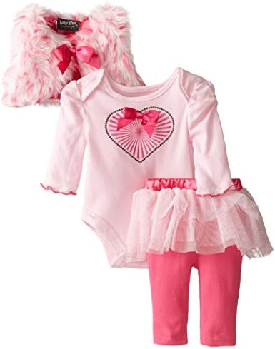 Baby Glam Baby-Girls Newborn 3 Piece Fur Vest and Skegging Set, Pink, Newborn