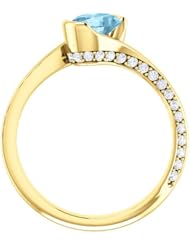 10K Yellow Gold 7.00x5.00mm Oval Cut Aquamarine and Diamond Ring -- LIFETIME WARRANTY