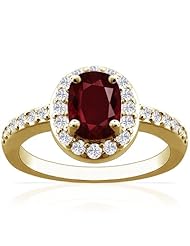 18K Yellow Gold Cushion Cut Ruby Ring With Sidestones