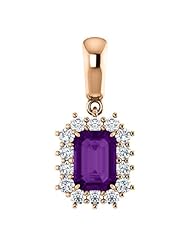 14K Rose Gold 7.00x5.00mm Emerald Cut Amethyst and Diamond Pendant -- LIFETIME WARRANTY
