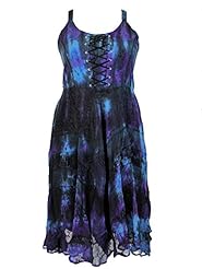 Plus Size A-line Tie Dye Print Jacquard Embroidered Lace-Up Corset Empire   Waistline Georgette/Rayon  Dress With a Ribbon 