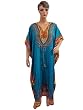 Evening Dress Womens Ethnic Print Satin Crepe Caftan Kaftan Blue Resort Wear