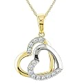 10K 2-Tone 0.06ct TDW Double Heart Pendant - White