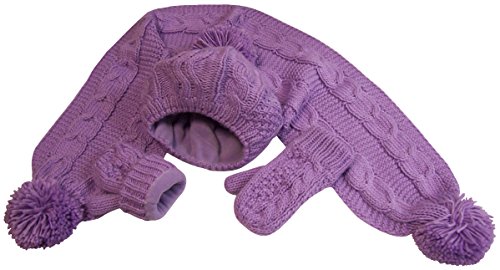 N'Ice Caps Girls Geo Design Cable Knit 3PC Set With Fleece Lining (2-4yrs, Lt Purple)