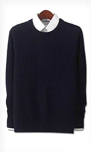 Men's Premium Waffle Crewneck Sweater Jumper Knit Pullover (Medium, Navy blue)