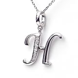 Silver Diamond Initial Pendant H with Silver Chain