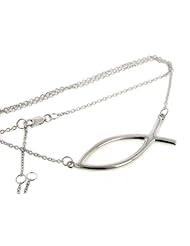 Icthus Large Christian Fish Pendant Center Adjustable 17" Sterling Silver Necklace