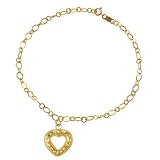 10k Yellow Gold Puffed Diamond Cut Dangle Heart Bracelet