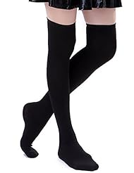 Apparel: Zando Womens Thin Athlete Thigh High Stockings Cute 3 Stripe Over-Knee Socks Black