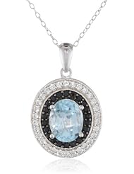 Sterling Silver Blue Topaz, Sky Black Sapphire and Created White Sapphire Pendant Necklace, 18"