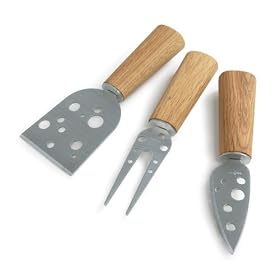 Sagaform Set of Three Stainless Steel Cheese Knives with Oak Handles