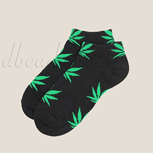 Marijuana Weed Leaf Printed Low Cut Ankle Cotton Socks Unisex Women Men (WHF201-20 Black Fluorescent Green)
