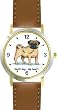 Pug Dog Cartoon or Comic - JP Animal - WATCHBUDDY&reg; DELUXE TWO-TONE THEME WATCH - Arabic Numbers - Brown Leather Strap-Size-Children's Size-Small ( Boy's Size & Girl's Size )