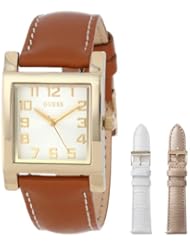 GUESS Womens U0204L2 Enduring Chic Gold-Tone Watch with Interchangeable Leather Straps