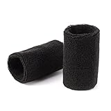 Unisex Sports Wristband Sweatband Extra Wide Thick Sweat Wrist Band Support Badminton Gym Terry Cotton - Black