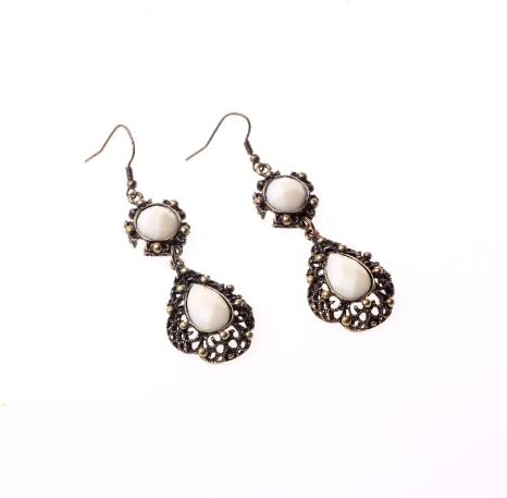 Ulike2 Classic Retro Imitation Gem with Bead and Filigree Teardrop Earrings