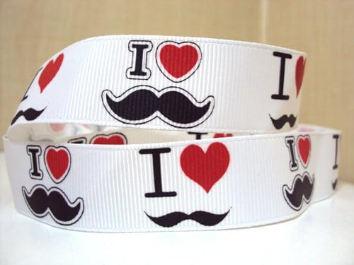 5 yards 7/8 I heart Mustache Grosgrain Ribbon