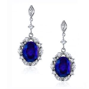 Bling Jewelry Sterling Silver CZ Blue Sapphire Oval Crown Chandelier Earrings