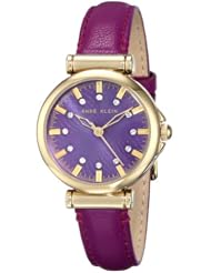 Anne Klein Womens AK/1458MMMB Genuine Leather Gold-Tone Swarovski Elements Mulberry Purple Strap Watch