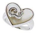Mother of Pearl Heart Ring in Solid Sterling Silver, Accented with Tiny High Quality CZ's, 11/16 (18mm) wide