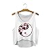 Women Fashion Chinese Symbol with Flower Print White Sleeveless Crop Top