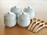 【M'home style】白い食器 かわいい茶碗蒸し4個&木製スプーン4本セット