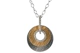 14K Yellow and White Gold Matte-Finish Round-Shaped Pendant, Enhanced with Pave Set Diamonds, Sliding on a 16 Oval Open-Link Necklace.