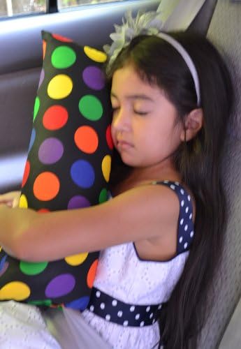 Childrens Travel Pillow - Seatbelt Pillow- Colorful Polka Dot Print - Made in US