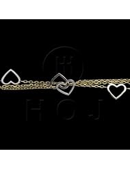 14K Gold Bracelet Three-Chain Heart 005