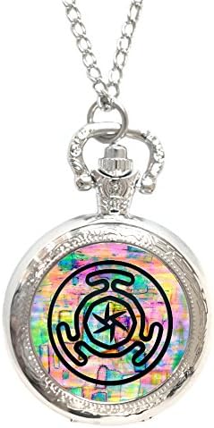 Goddess Hecates Colorful Wheel of Magic Silver Necklace Pocket Watch