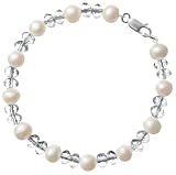 Sterling Silver 6x4mm Faceted Crystal Bracelet w/ 6.5-7mm White Freshwater Cultured Pearl Accent