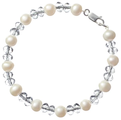 Sterling Silver 6x4mm Faceted Crystal Bracelet w/ 6.5-7mm White Freshwater Cultured Pearl Accent
