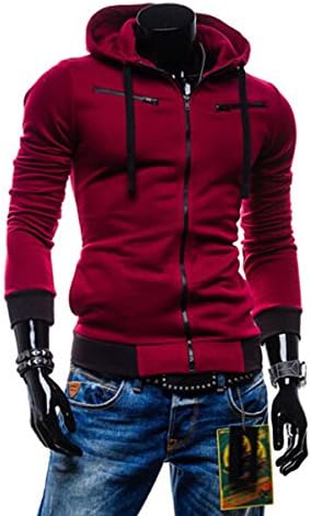 MSSLY Mens Zipped Hoodies Red Zipped Hoodie Casual Jacket Tag 3Xl Red (US L)