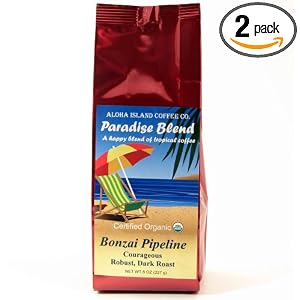 Aloha Island Coffee Company Bonzai Pipeline Dark Roast, Organic Ground Coffee, 8-Ounce... by Aloha Island Coffee Company