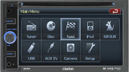 Clarion NX409 6.5-Inch Double-DIN Mulitmedia Station with Touch Panel Control, USB, and Built-In Navigation System