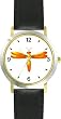 Orange Dragonfly or Dragon Fly - JP - WATCHBUDDY&reg; DELUXE TWO-TONE THEME WATCH - Arabic Numbers - Black Leather Strap-Size-Children's Size-Small ( Boy's Size & Girl's Size )