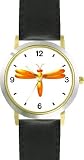 Orange Dragonfly or Dragon Fly - JP - WATCHBUDDY&reg; DELUXE TWO-TONE THEME WATCH - Arabic Numbers - Black Leather Strap-Size-Children's Size-Small ( Boy's Size & Girl's Size )