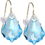 14k Yellow Gold Austrian Crystal Aqua (March) Baroque Dangle Earrings