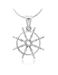 925 Sterling Silver Ship Wheel Anchor Sailor Navy Symbol Pendant Necklace 18 Jewelry for Women, Teens - Nickel Free