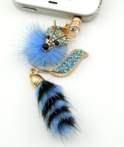 iClover Hot Selling Earphone Jack Anti Dust-proof Plug Stopper Cap For iPhone4 4s iPhone5G Samsung HTC 3.5mm Blue Fox FUR Gift for Unique Smart Phone