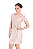 Laser Cut Lace Overlay Tiered Short Sleeve Cocktail Dress