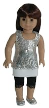 Silver Shimmer 18 Inch Doll Clothes Outfit ~ Includes Sequins Long Top and Black Tights ~ Fits 18" American Girl Dolls