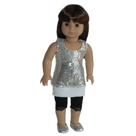 Silver Shimmer Doll Outfit ~ Includes Sequins Long Top and Black Tights ~ Fits 18 American Girl... by Carpatina LLC - Girlfriends Collection %C2%A8