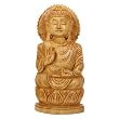 Hand Carved Wood Buddha Statue on Lotus Pedestal