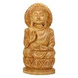 Hand Carved Wood Buddha Statue on Lotus Pedestal